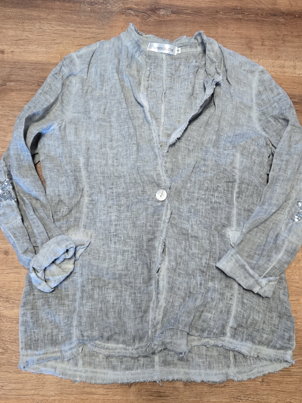 The Porter Collective Italian Light Gray 100% Linen Single-Button Blazer Jacket